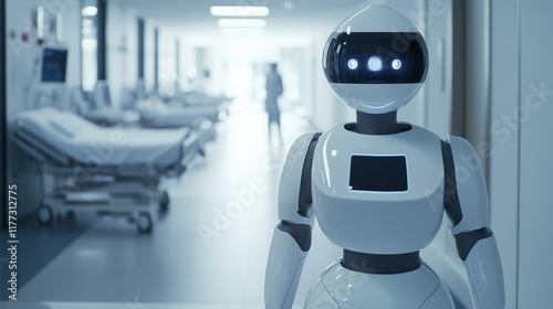 AI-powered robot assisting in a hospital, performing tasks with precision to enhance healthcare services  photo
