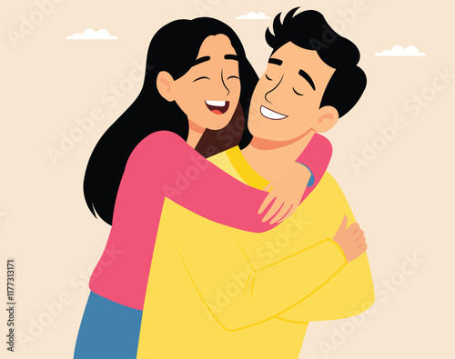 romantic couple hug woman and mane illustration.