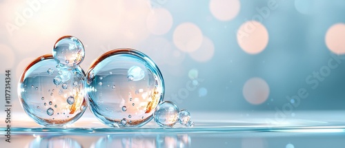 Abstract Liquid Bubbles Transparent Spheres Aqua Background Cosmetic Concept Skincare Beauty