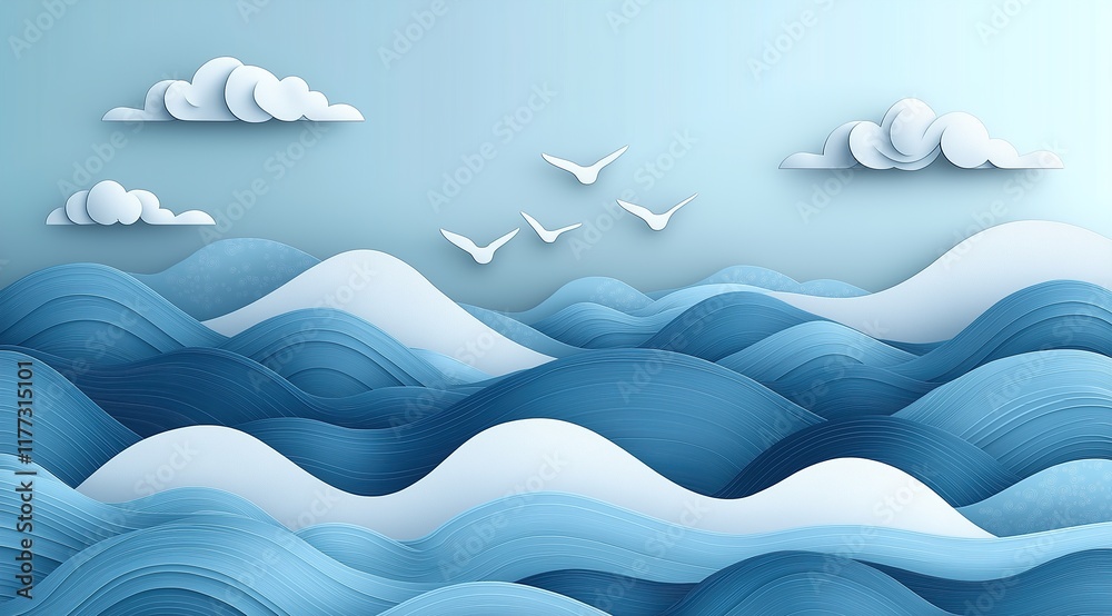 Obraz premium Sea waves layered vector background illustration