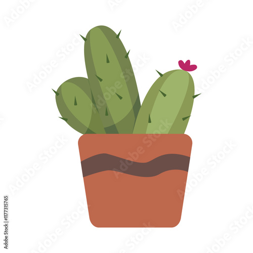 Cute Houseplants in flower pots on white background. Potted Plant Illustration.