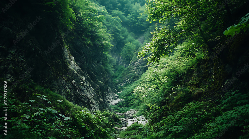 A traveler reaching a lush, hidden valley after crossing treacherous cliffs, basking in its beauty3 A traveler reaching a lush, hidden valley after crossing treacherous cliffs, basking in its beauty3