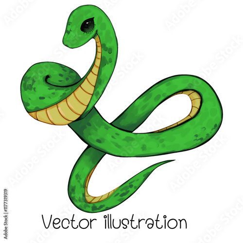 Green snake coils and slithers vector illustration