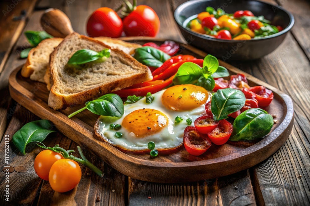 Rustic breakfast photo: sunny-side up eggs, a delightful morning meal. Rustic breakfast photo: sunny-side up eggs, a delightful morning meal.