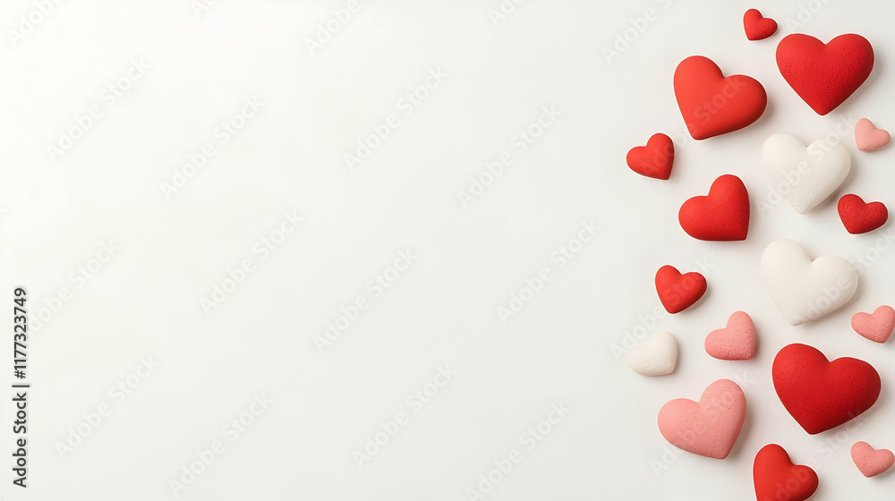 Red and white hearts on white background, Valentine's Day card design. Red and white hearts on white background, Valentine's Day card design.