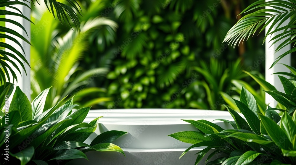 product podium in nature outdoors forest blurred green background. natural product placement, pedestal stand display, spring or summer cosmetics concept product podium in nature outdoors forest blurred green background. natural product placement, pedestal stand display, spring or summer cosmetics concept