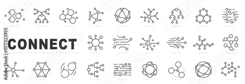 Set of connect related line icons. Network, link, join etc. Editable stroke