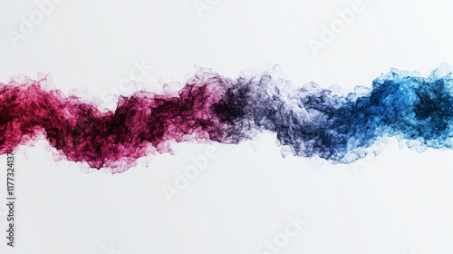 Abstract blue and red smoke flow in opposite direction with blurred motion effect against white backdrop