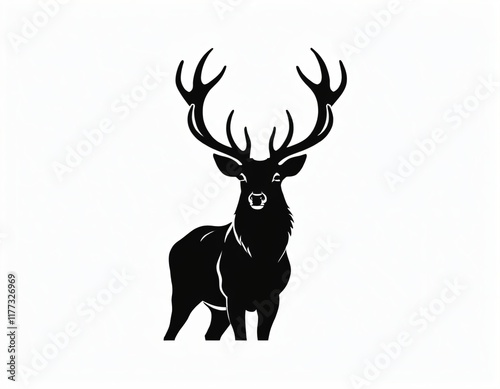 Majestic Stag Silhouette: An elegant, black and white silhouette of a stag with majestic antlers, capturing its strength and nobility. Perfect for nature lovers, wildlife enthusiasts. Ai generated ima