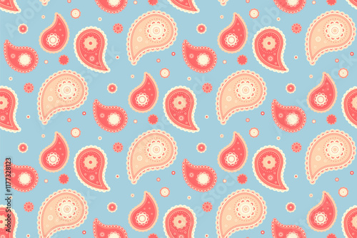 Charming pastel paisley pattern in coral and cream.  Perfect for textile design, wallpaper, or any project needing a touch of elegant, vintage flair. Repeating seamless design.