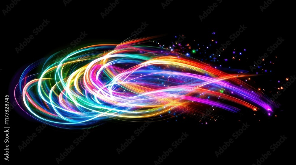 A vibrant sparkler in motion, its glowing sparks forming dynamic light trails against a pitch-black background. A vibrant sparkler in motion, its glowing sparks forming dynamic light trails against a pitch-black background.