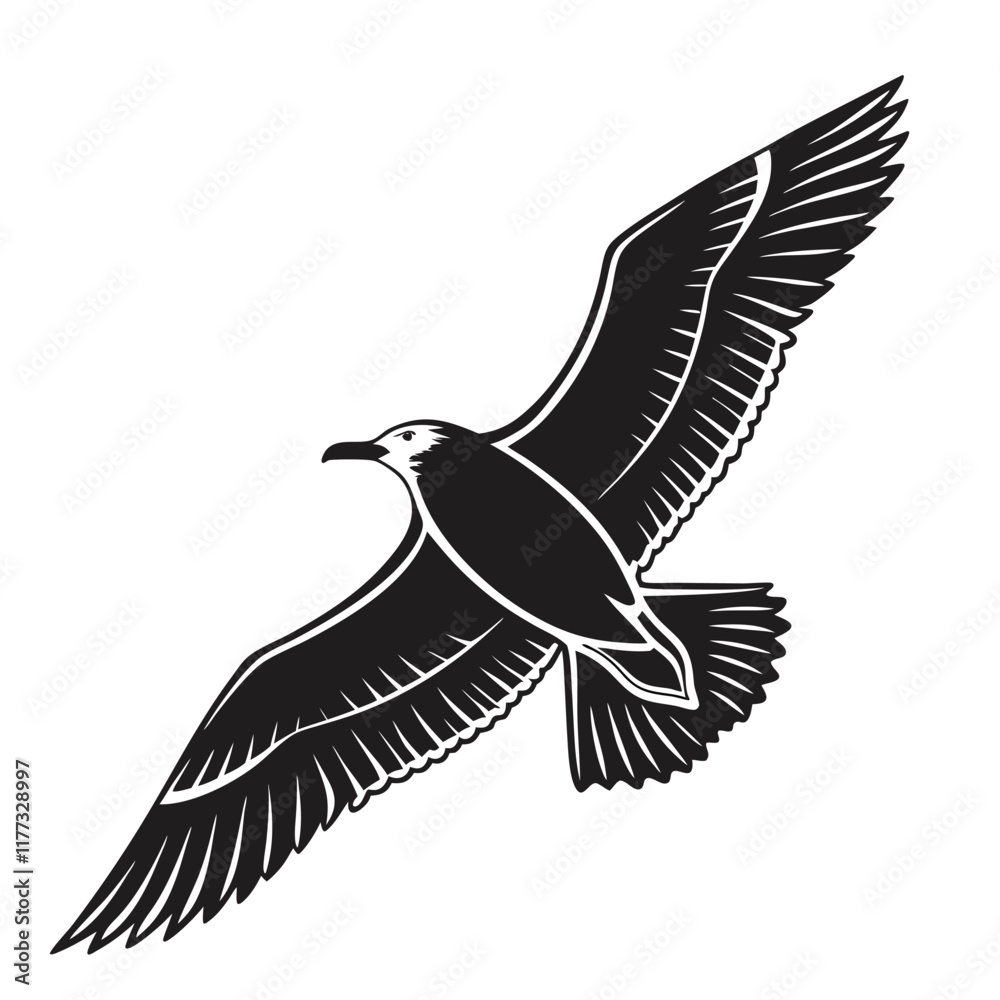 Obraz premium creat a sillhoute white black crow vulture bird with white bg