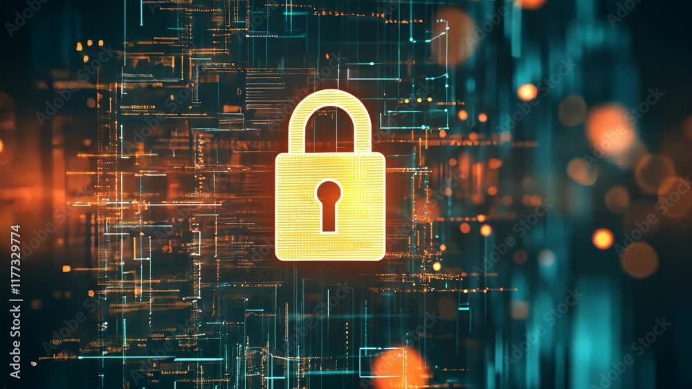 Golden Padlock with Futuristic Cyber Glow Golden Padlock with Futuristic Cyber Glow