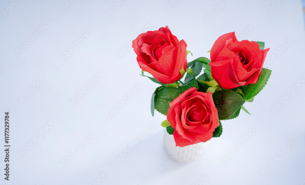 Red Rose Flower. Red plastic roses on isolate white background. clipping path.valentine celebration concept Red Rose Flower. Red plastic roses on isolate white background. clipping path.valentine celebration concept