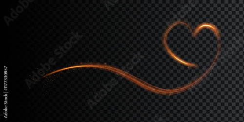 Heart gold with flashes isolated on transparent background. Light heart for holiday cards, banners, invitations. Heart-shaped neon wire glow.