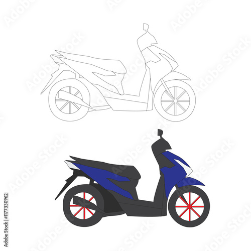 Cartoon motorcycle illustration in hand drawing