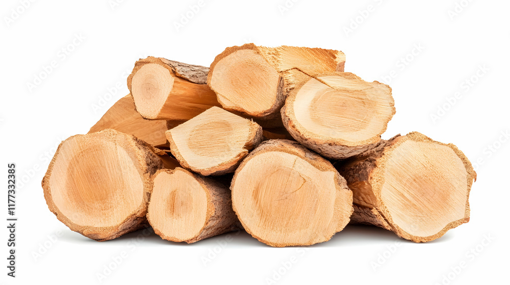 Stack of firewood logs isolated on white background for winter warmth and cozy ambiance. Stack of firewood logs isolated on white background for winter warmth and cozy ambiance.