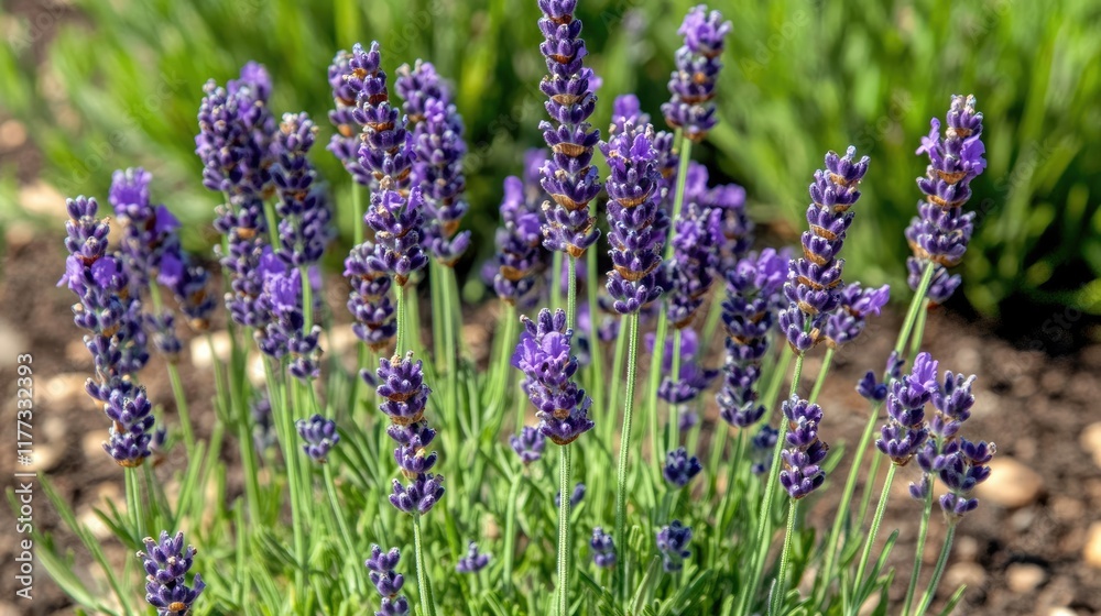 Artistic close-up of lavender flowers in a sunny field, with space for text and a soft, blurred spring nature backdrop. Artistic close-up of lavender flowers in a sunny field, with space for text and a soft, blurred spring nature backdrop.