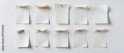 ten white paper notes pinned to wall