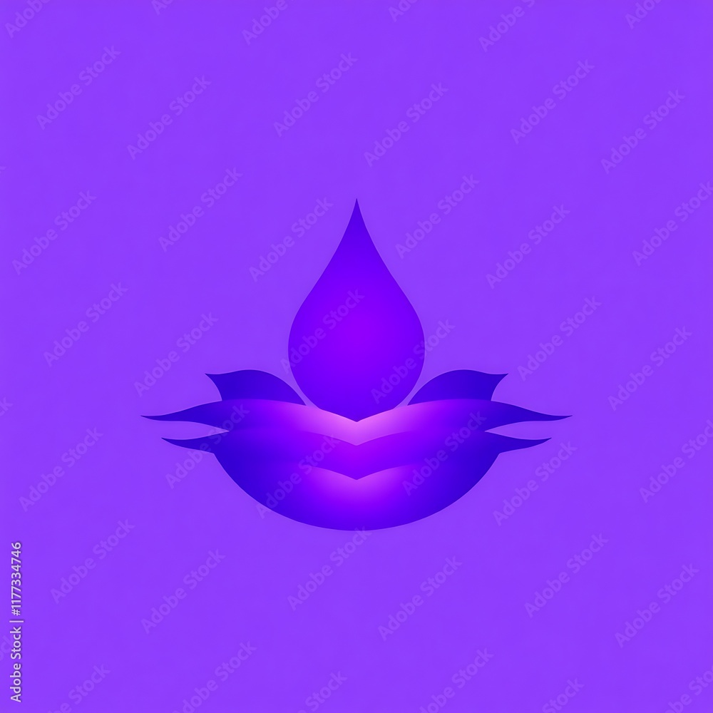 Fototapeta premium Purple Lotus Drop: A minimalist design featuring a stylized purple lotus flower with a single water drop resting on its petals, evoking a sense of serenity and tranquility. 