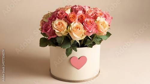 Wallpaper Mural A bouquet of roses with a heart-shaped box on a soft background Torontodigital.ca