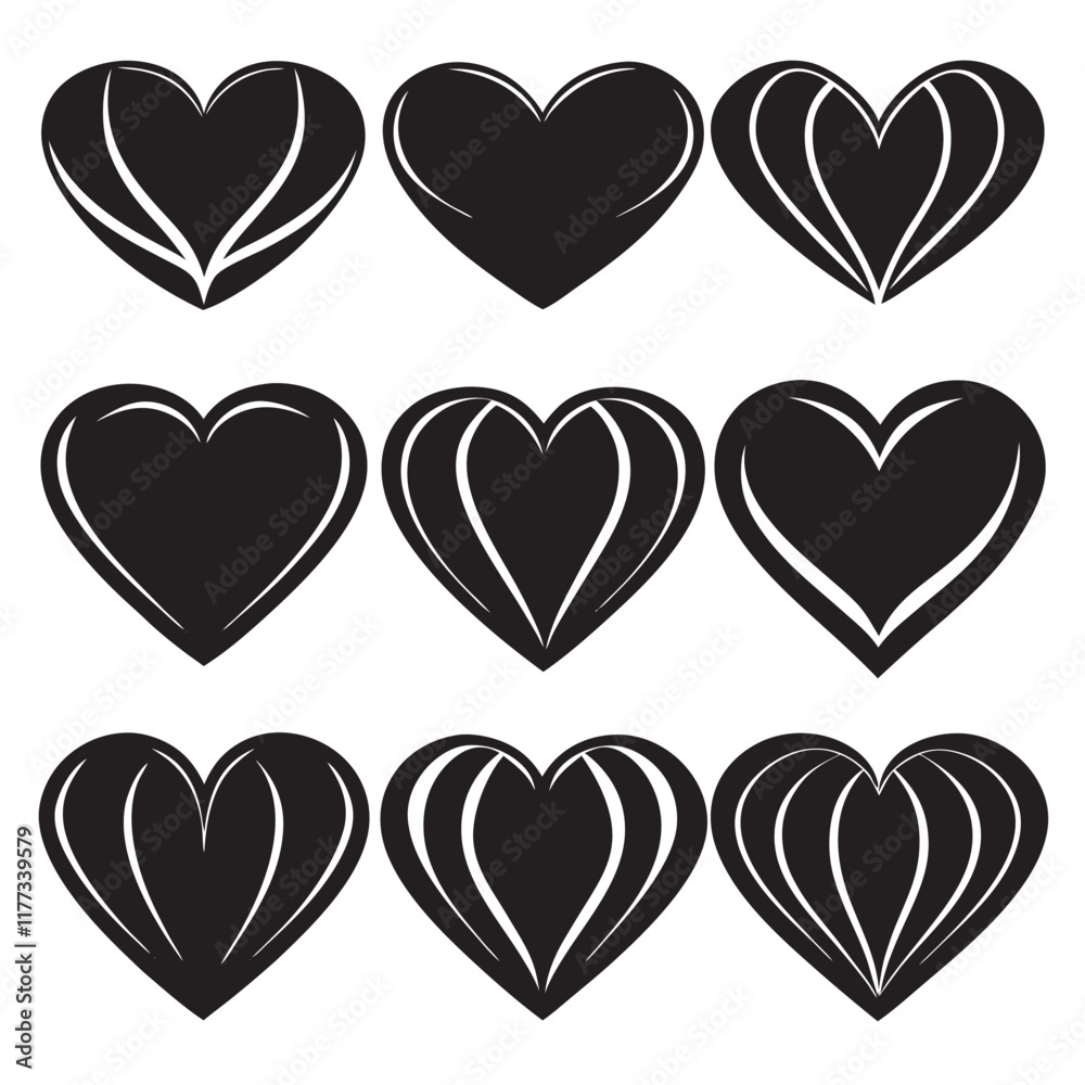 Hearts icons set isolated on white background Vector illustration Hearts icons set isolated on white background Vector illustration