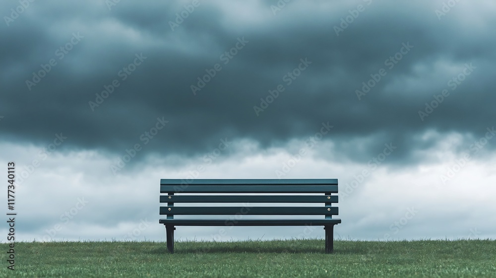 Weathered Park Bench Under Stormy Skies with Heart Carvings,Melancholic Mood Weathered Park Bench Under Stormy Skies with Heart Carvings,Melancholic Mood