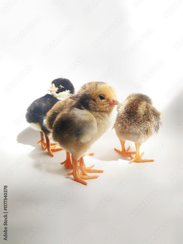 Chicks on an isolated white background Chicks on an isolated white background