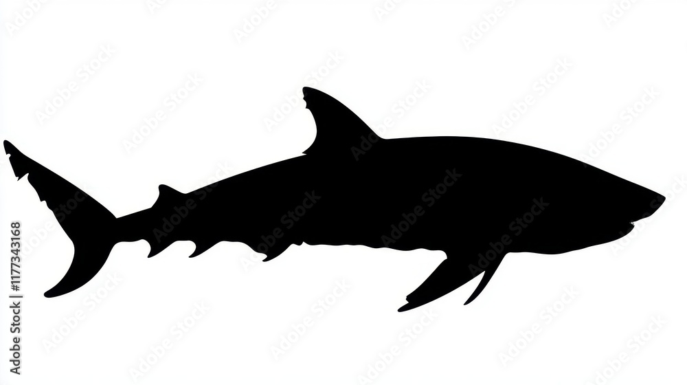 Fototapeta premium Powerful Shark Silhouette Dramatic Black and White Ocean Predator Graphic