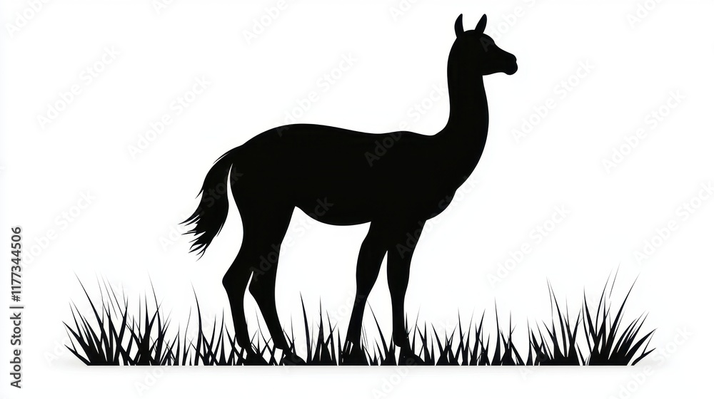 Fototapeta premium Silhouette of Llama in Grassland South American Animal Graphic