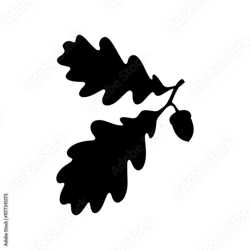 Oak leaves with acorn silhouette icon vector illustration design on white background.