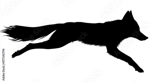 Dramatic Silhouette of a Running Fox Wild Canine Animal in Motion Black and White Art photo