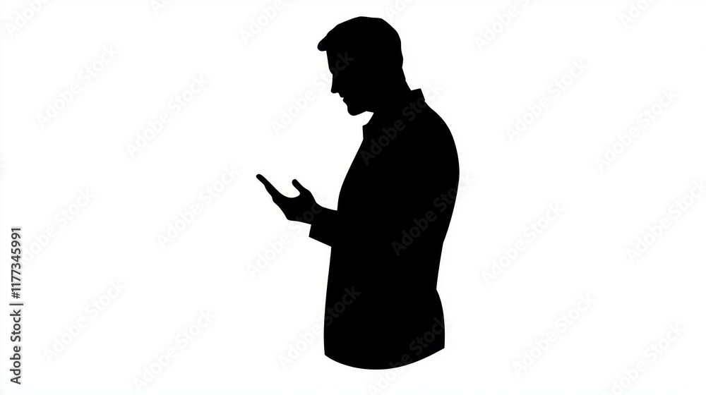Silhouette of a Man Using Smartphone Profile View Businessman Mobile Technology Silhouette of a Man Using Smartphone Profile View Businessman Mobile Technology