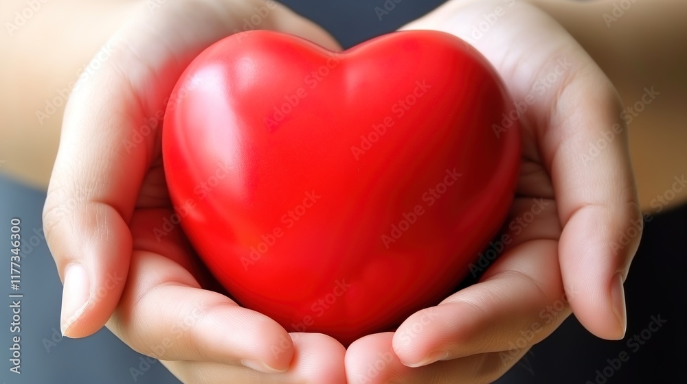 Hands Embracing a Red Heart in Hospital Corridor, Signifying Healthcare and Love, Evoking Organ Donation Awareness and Wellbeing Hands Embracing a Red Heart in Hospital Corridor, Signifying Healthcare and Love, Evoking Organ Donation Awareness and Wellbeing