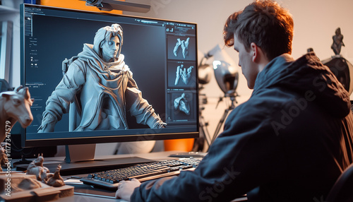 graphic designer developing a new 3d character for a video game