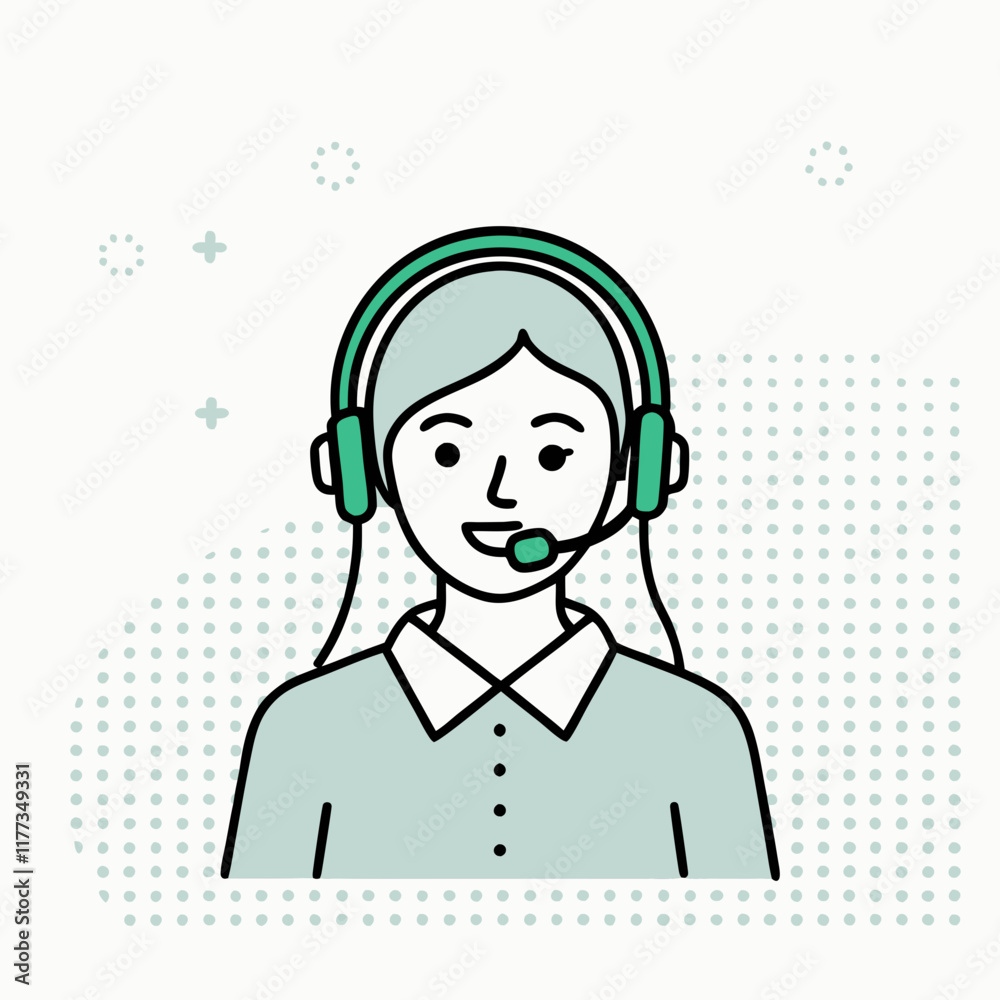 Customer support agent wearing headset in minimalist illustration Customer support agent wearing headset in minimalist illustration