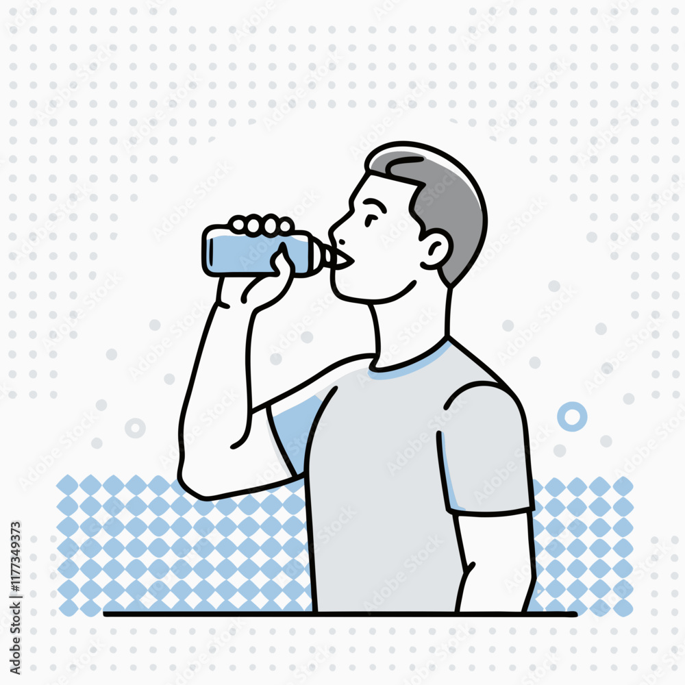 Man drinking water in minimalist illustration style