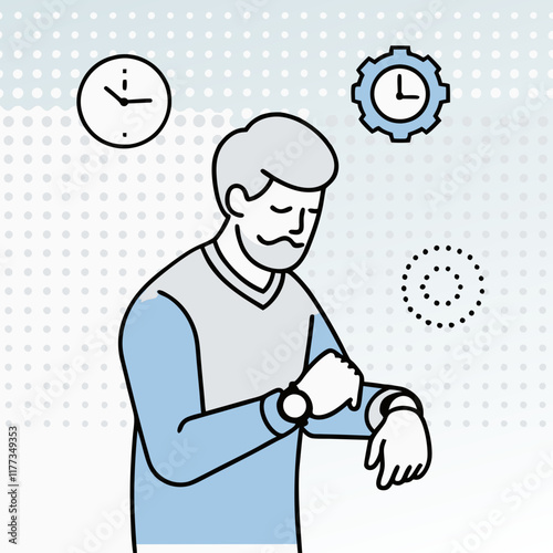 Man checking wristwatch with time management concept in minimalist style