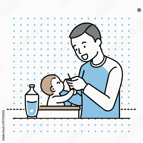 Father feeding baby with bottle in flat illustration style