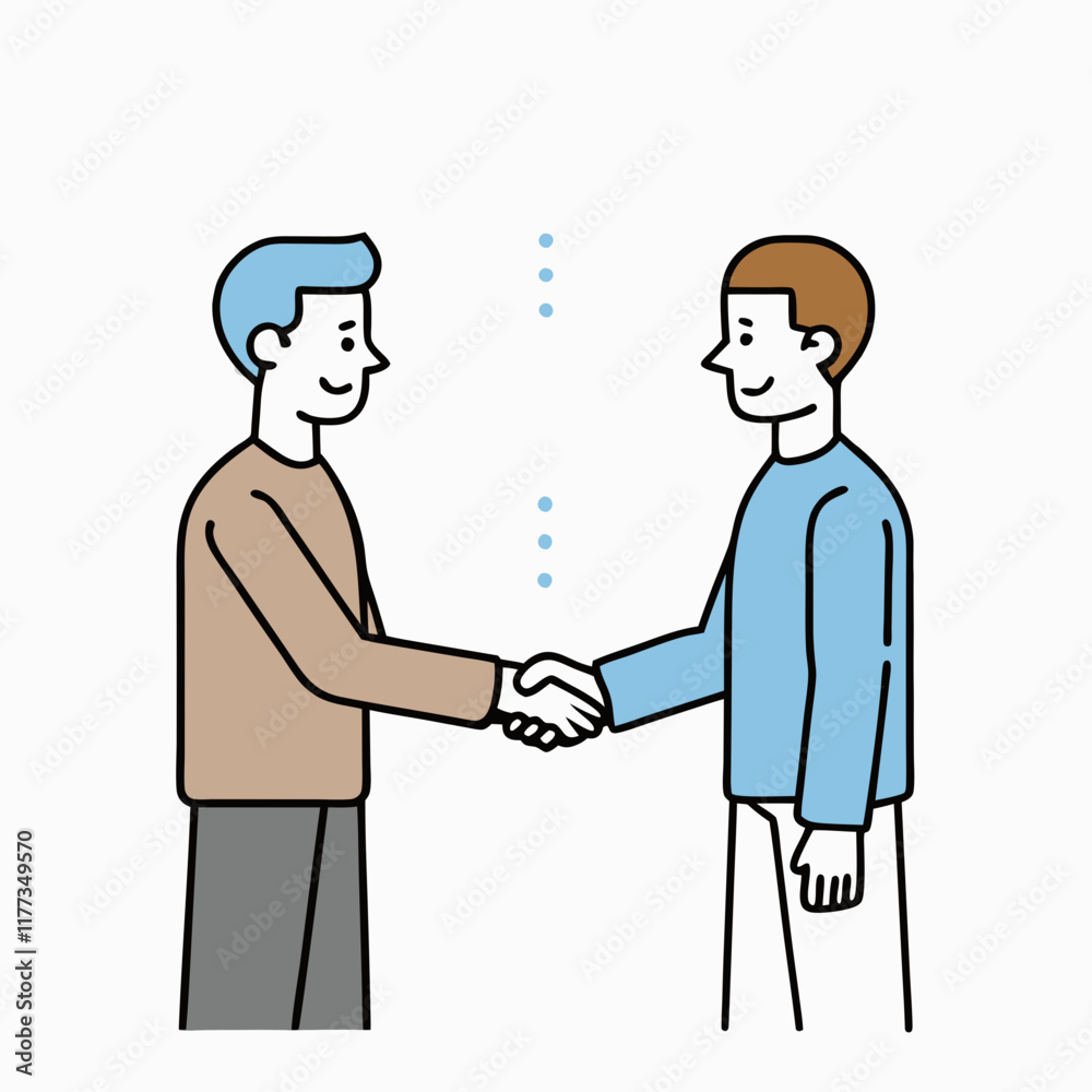 Two men shaking hands in minimalist line art, agreement and teamwork concept Two men shaking hands in minimalist line art, agreement and teamwork concept