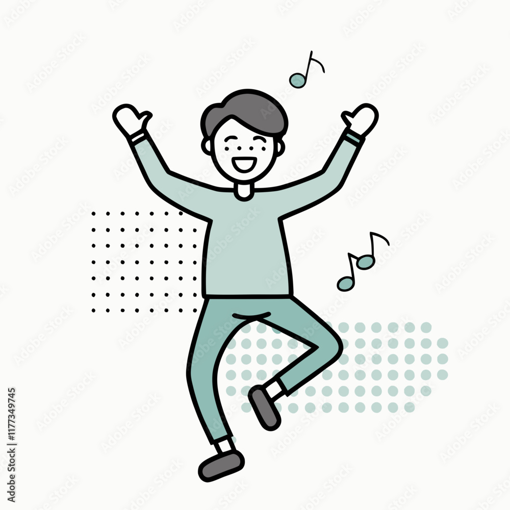 Man dancing joyfully in minimalist illustration, fun and energetic concept Man dancing joyfully in minimalist illustration, fun and energetic concept
