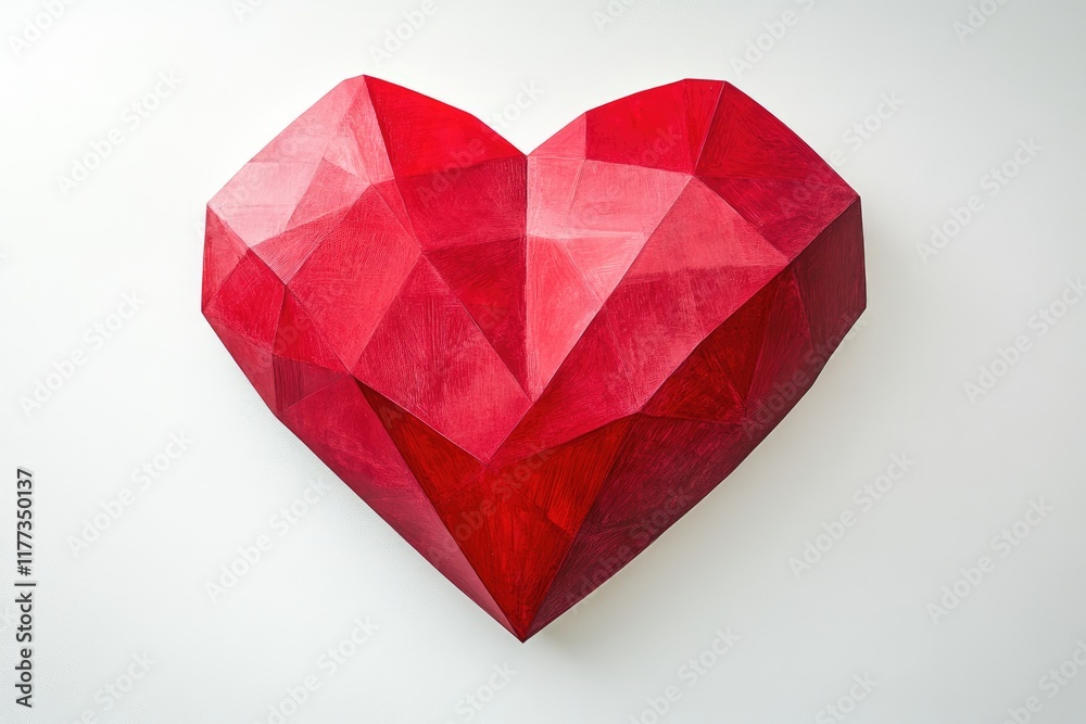 A geometric heart design in bold red on a monochrome white background Valentine’s Day card A geometric heart design in bold red on a monochrome white background Valentine’s Day card
