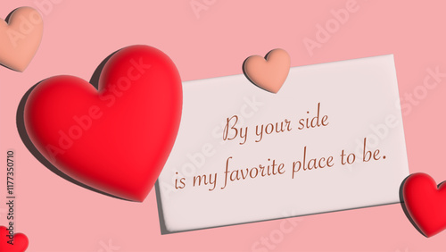 3ds red heart Poster, Banner, Postcard, and Content design for Valentine's Day. Love Letter with Love quotes.