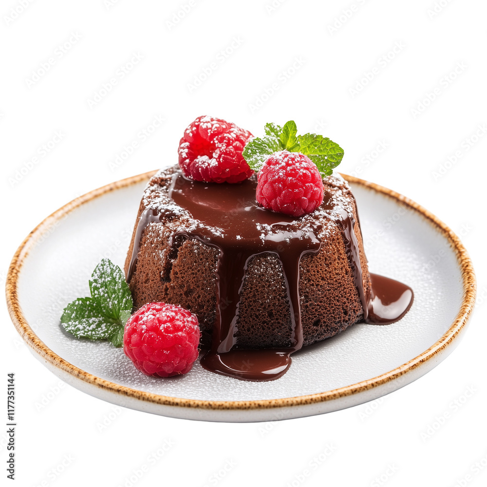 Chocolate Lava Cake with Fresh Raspberries and Mint Chocolate Lava Cake with Fresh Raspberries and Mint