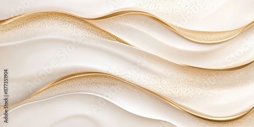 Golden Waves: Abstract art depicting a minimalist design with smooth flowing gold lines and cream white background.  