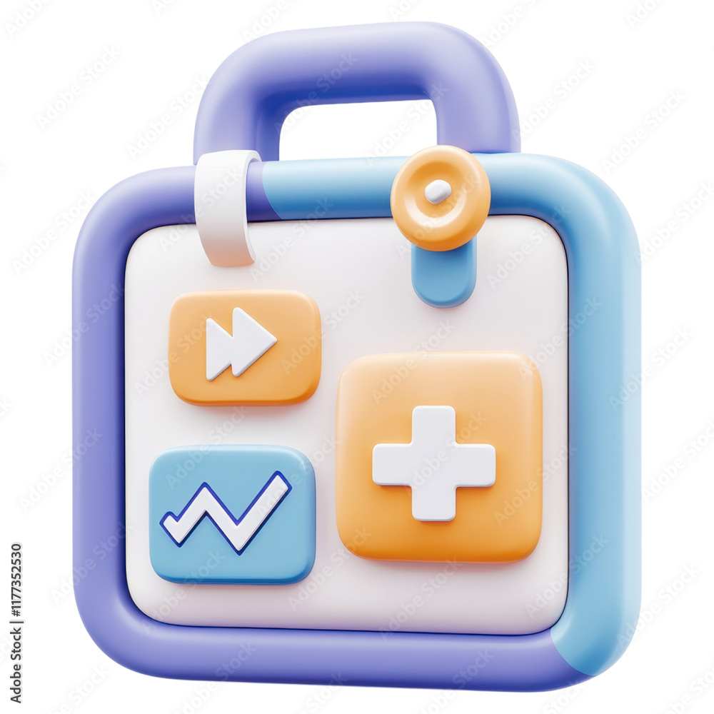 Obraz premium Colorful medical icon with buttons for health and analytics features.