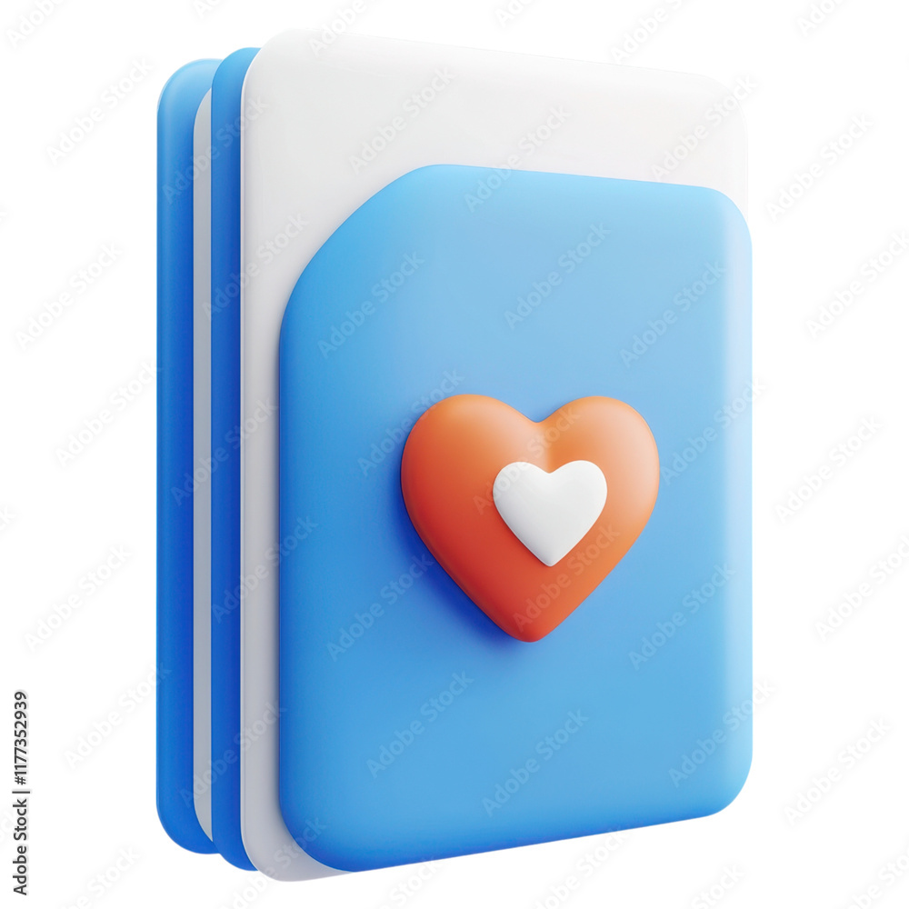 3D illustration of a blue card featuring a heart symbol, conveying love and care. 3D illustration of a blue card featuring a heart symbol, conveying love and care.