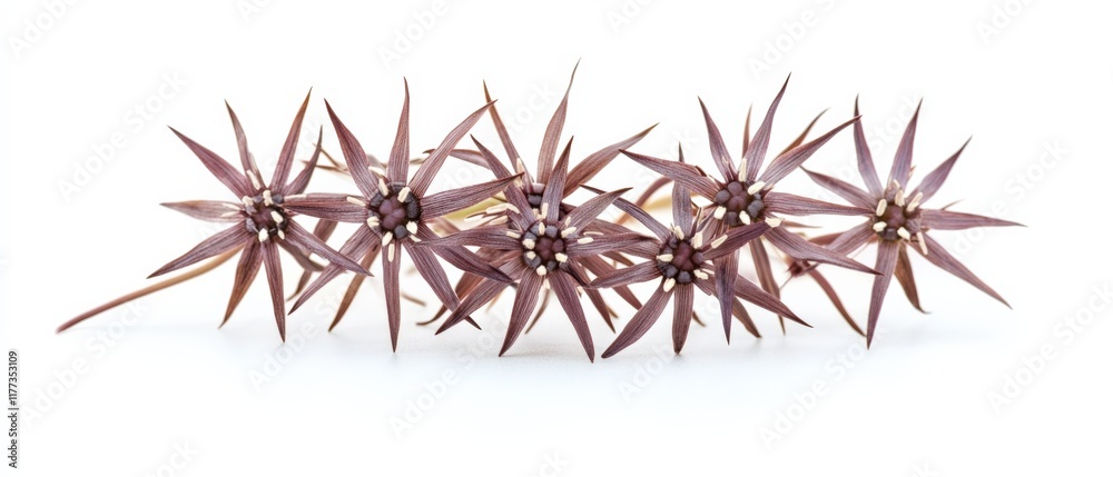 Fototapeta premium close up of spiky purple flowers on a white background