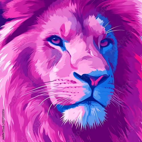 Majestic Pink Lion: Vibrant Pop Art Portrait photo