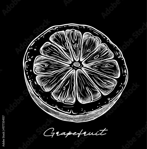 Lemon, grapefruit, orange hand drawn vector illustration on black background